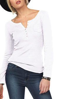 ELFIN-T-Shirt-Femme-Manches-Longues-Sexy-Tops-en-Coton-Stretch-Col-v-Blouse-Chic-Henley-Shirt-Pull-Slim-Basique-0