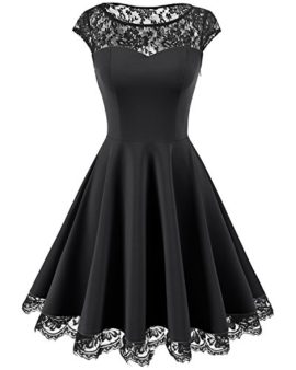 Homrain Vintage Rétro Audrey Hepburn Robe de Soirée Cocktail au Genou avec Dentelle tansparente Année 50 Rockabilly Homrain Vintage Rétro Audrey Hepburn Robe de Soirée Cocktail au Genou avec Dentelle tansparente Année 50 Rockabilly