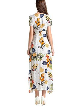 KUONUO-Femme-Robe-Floral-Longue-Col-V–Fleur-Manches-Courtes-en-Coton-Bohme-Robe-Maxi-de-Plage-Dt-Casual-0-1