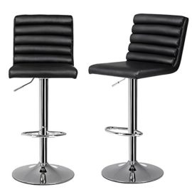 SONGMICS Lot DE 2 Tabourets de Bar en PU Piètement Chromé avec Dossier matelassé Noir LJB69B SONGMICS Lot DE 2 Tabourets de Bar en PU Piètement Chromé avec Dossier matelassé Noir LJB69B