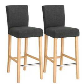 SONGMICS-Lot-de-2-Tabourets-de-Bar-avec-Dossier-et-Repose-Pieds-Chaise-Haute-et-Rembourre-Surface-en-Lin-Hauteur-dAssise-71-cm-Pieds-en-Bois-Massif-0