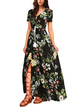 WAJAT Robe de plage Femme Maxi Style Bohemien Imprime Fleur Dress Split WAJAT Robe de plage Femme Maxi Style Bohemien Imprime Fleur Dress Split