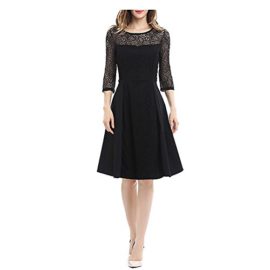 d.Stil Femmes Robe en Dentelle Vintage au Genou Manches 3/4 Taille Haut d.Stil Femmes Robe en Dentelle Vintage au Genou Manches 3/4 Taille Haut