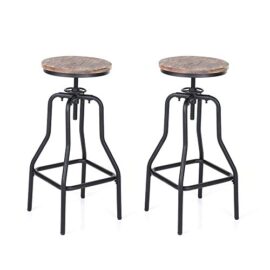 IKAYAA Set de 2 Tabouret de Bar Industriel en Pin et Métal Style Hauteur Réglable la Chaise de Petit Déjeuner IKAYAA Set de 2 Tabouret de Bar Industriel en Pin et Métal Style Hauteur Réglable la Chaise de Petit Déjeuner