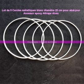 Lot de 5 Cercles métalliques blanc diamètre 25 cm pour abat-jour, Anneaux epoxy Attrape rêves Lot de 5 Cercles métalliques blanc diamètre 25 cm pour abat-jour, Anneaux epoxy Attrape rêves 2