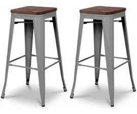 Tabouret de bar design industriel HARLEM (lot de 2) gris Tabouret de bar design industriel HARLEM (lot de 2) gris