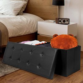 AMOIU-Taille-Extra-Grande-110cm-Ottoman-de-Rangement-Pliable-Coffre-Cube-de-Repose-Pieds-Tabouret-de-Caf-Banc-dponge-Confortable-Simili-Cuir-Noir-0-0