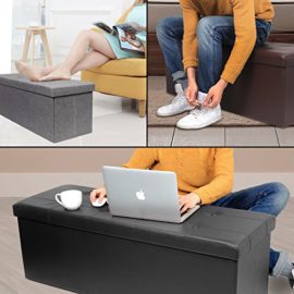 Amoiu Taille Grande 76cm Ottoman de Rangement Pliable Coffre Cube de Repose-Pieds Tabouret de Café Banc d’Éponge Confortable, Simili Cuir, Noir Amoiu Taille Grande 76cm Ottoman de Rangement Pliable Coffre Cube de Repose-Pieds Tabouret de Café Banc d’Éponge Confortable, Simili Cuir, Noir