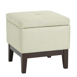 ASUUNY Pouf Coffre Rangement Tabouret 46.5×46.5×46.5cm Tissu Beige Bois Brun ALFO ASUUNY Pouf Coffre Rangement Tabouret 46.5×46.5×46.5cm Tissu Beige Bois Brun ALFO