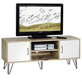 IDIMEX Meuble Banc TV Design EVA MDF décor Blanc et chêne Sonoma Pieds métalliques Noirs IDIMEX Meuble Banc TV Design EVA MDF décor Blanc et chêne Sonoma Pieds métalliques Noirs