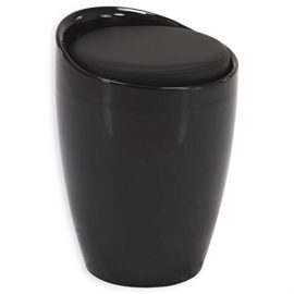 IDIMEX-Tabouret-Daniel-Pouf-Rond-Coffre-de-Rangement-Panier–Linge-sige-avec-Assise-rembourre-Structure-en-Plastique-Noir-et-revtement-synthtique-Noir-0