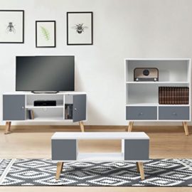 IDMarket – Meuble TV EFFIE scandinave bois blanc et gris IDMarket – Meuble TV EFFIE scandinave bois blanc et gris 5