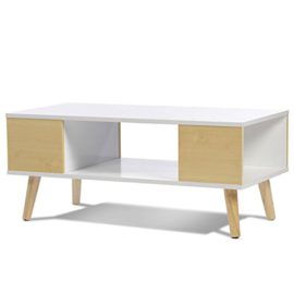 IDMarket – Table basse EFFIE scandinave bois blanc et imitation hêtre IDMarket – Table basse EFFIE scandinave bois blanc et imitation hêtre