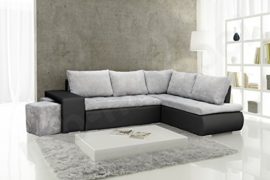 MEUBLO Canapé D’angle Convertibles avec Deux Poufs Tissu + Simili Cuir BELGRAD MEUBLO Canapé D’angle Convertibles avec Deux Poufs Tissu + Simili Cuir BELGRAD