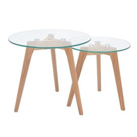 MORE DESIGN Set de 2 Tables Basses Gigognes, Chêne, Transparent/Naturel, 50 x 50 x 45 cm MORE DESIGN Set de 2 Tables Basses Gigognes, Chêne, Transparent/Naturel, 50 x 50 x 45 cm 2