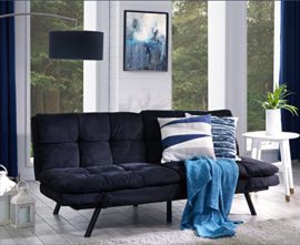 Mobilier-Deco-Canap-clic-clac-3-Places-Noir-en-Tissu-Couchage-2-Personnes-Memory-Form-0