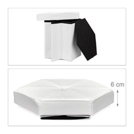 Relaxdays Tabouret de rangement pliant pouf avec couvercle H x l x P: 38 x 42 x 42 cm coffre en similicuir banc pliable repose-pieds, blanc Relaxdays Tabouret de rangement pliant pouf avec couvercle H x l x P: 38 x 42 x 42 cm coffre en similicuir banc pliable repose-pieds, blanc 5