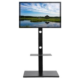 UNHO-Support-TV-sur-Pied-Hauteur-Rglable-Meuble-TV-Universel-inclinable-15-Degrs-avec-Deux-Etagres-en-Verre-Tremp-pour-LED-LCD-PC-Ecran-de-32-65-Pouces-VESA-max-600x400-0