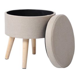 WOLTU-Tabouret-Rond-Pouf-Coffre-de-Rangement-Repose-Piedssige-en-Lin-Pieds-en-Bois-MassifSH08-W-sries-0