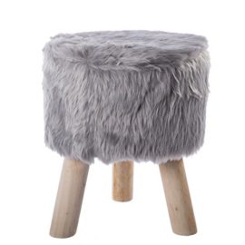 Wedestock Petit Tabouret Effet Fourrure Pieds Bois Coloris Gris Clair H 33cm Wedestock Petit Tabouret Effet Fourrure Pieds Bois Coloris Gris Clair H 33cm