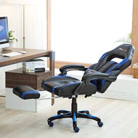 JR-Knight-LC-04BKBL-Chaise-de-jeu-ergonomique-avec-repose-pieds-Conception-pour-joueur-professionnel-Pour-le-bureau-et-lordinateur–la-maison-Pivotante-De-course-En-cuir-PU-Rembourre-Inclinable-et-bas-0-3