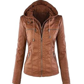 Newbestyle Femme à Capuche Veste en Cuir Manches Longues Courte Blousons Fermeture éclair Moto Style Manteau Newbestyle Femme à Capuche Veste en Cuir Manches Longues Courte Blousons Fermeture éclair Moto Style Manteau 2