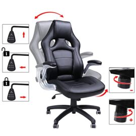 SONGMICS Fauteuil de Sport Racing，avec siège épais et Fonction d’inclinaison，Chaise pour Ordinateur，Hauteur réglable Simili Cuir Noir OBG62B SONGMICS Fauteuil de Sport Racing，avec siège épais et Fonction d’inclinaison，Chaise pour Ordinateur，Hauteur réglable Simili Cuir Noir OBG62B 5