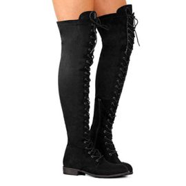 Anokar-Bottes-Femme-Talon-Bas-Genou-Haute-Sude-Bottes-Cuissardes-Bottines-Longue-Lacets-Mode-Sexy-Chaussures-Noires-Vert-Kaki-Marron-35-43-0-0