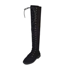 Anokar-Bottes-Femme-Talon-Bas-Genou-Haute-Sude-Bottes-Cuissardes-Bottines-Longue-Lacets-Mode-Sexy-Chaussures-Noires-Vert-Kaki-Marron-35-43-0-2