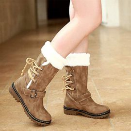 Femme-Bottes-de-Neige-Chaud-Bas-Lacet-Rond-Haut-Bottes-Hiver-Boots-Mode-Courts-Doublure-Plate-Lacets-Chaussures-Noir-Marron-Beige-35-46-0-0