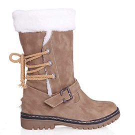 Femme-Bottes-de-Neige-Chaud-Bas-Lacet-Rond-Haut-Bottes-Hiver-Boots-Mode-Courts-Doublure-Plate-Lacets-Chaussures-Noir-Marron-Beige-35-46-0