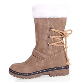 Femme-Bottes-de-Neige-Chaud-Bas-Lacet-Rond-Haut-Bottes-Hiver-Boots-Mode-Courts-Doublure-Plate-Lacets-Chaussures-Noir-Marron-Beige-35-46-0-3