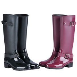 H-Mastery-Bottes-de-Pluie-Femme-en-Hautes-Caoutchouc-avec-Talon-Chaussures-Impermable-Boucle-Zip-Wellington-Boots-0