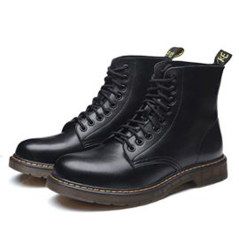 Qimaoo-Bottes-Femmes-Hommes-Classique-Bottes-de-Moto–Lacets-Bottes-de-Combat-Sport-Bottines-en-Cuir-Noir-a-Taille-Homme-EU44-0-0