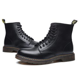 Qimaoo-Bottes-Femmes-Hommes-Classique-Bottes-de-Moto–Lacets-Bottes-de-Combat-Sport-Bottines-en-Cuir-Noir-a-Taille-Homme-EU44-0-2