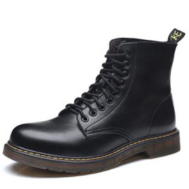 Qimaoo-Bottes-Femmes-Hommes-Classique-Bottes-de-Moto--Lacets-Bottes-de-Combat-Sport-Bottines-en-Cuir-Noir-a-Taille-Homme-EU44-0