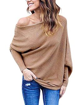 Imixcity-Femme-Epaules-Dnudes-Pull-Manche-Longue-Lche-Tricot-Batwing-Chandail-Top-0