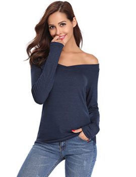 Pull-Femme-Col-Bateau-Epaule-Dnude-Sexy-Tee-Shirt-paule-Dnude-Top-Manches-Longues-en-Coton-Tunique-Casual-Chic-Tricot-Chemise-Blouse-Pullover-Ample-0-0