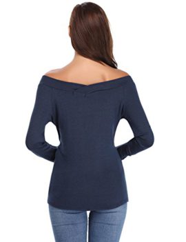 Pull-Femme-Col-Bateau-Epaule-Dnude-Sexy-Tee-Shirt-paule-Dnude-Top-Manches-Longues-en-Coton-Tunique-Casual-Chic-Tricot-Chemise-Blouse-Pullover-Ample-0-1