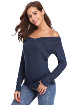 Pull-Femme-Col-Bateau-Epaule-Dnude-Sexy-Tee-Shirt-paule-Dnude-Top-Manches-Longues-en-Coton-Tunique-Casual-Chic-Tricot-Chemise-Blouse-Pullover-Ample-0-3