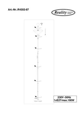 Reality, Lampadaire, Dezwo 1xE27, max.100,0 W Plastique, Blanc, Corps: metal, Titane Ø:28,0cm, H:180,0cm IP20,Interrupteur de cordon Reality, Lampadaire, Dezwo 1xE27, max.100,0 W Plastique, Blanc, Corps: metal, Titane Ø:28,0cm, H:180,0cm IP20,Interrupteur de cordon 4