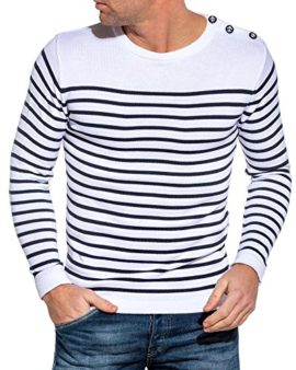 BLZ Jeans – Pull marinière Blanc à Rayures BLZ Jeans – Pull marinière Blanc à Rayures