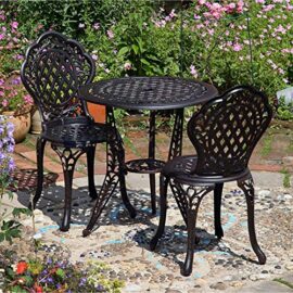 Lazy Susan – Table Bistro Ivy avec chaises Bistro Assorties – Salon de Jardin en Aluminium moulé Lazy Susan – Table Bistro Ivy avec chaises Bistro Assorties – Salon de Jardin en Aluminium moulé