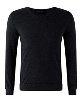 MODCHOK-Pull-Homme-T-Shirt--Manche-Longue-Col-V-Top-Tee-Coton-Couleur-Unie-0