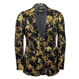 Mensblack Doré Floral Brocade Imprimé fleurs Blazer ajusté Designer Italien décontracté Costume Veste Manteau Mensblack Doré Floral Brocade Imprimé fleurs Blazer ajusté Designer Italien décontracté Costume Veste Manteau