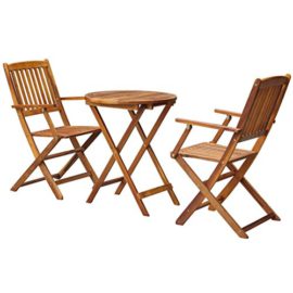 tidyard 3 pcs Mobilier de Jardin Pliable en Bois d’acacia Rond tidyard 3 pcs Mobilier de Jardin Pliable en Bois d’acacia Rond