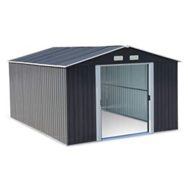 Abri-de-Jardin-en-mtal–MELANTOIS-12-m-Anthracite-Cabane–Outils-avec-Deux-Grandes-Portes-coulissantes-kit-de-Fixation-Sol-Inclus-Maison-de-Rangement-Remise-0-1