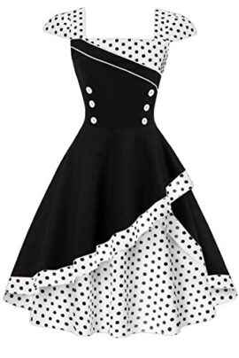 Axoe Femme 1950’s Audrey Hepburn Pinup Rockabilly Vintage Robe de Soirée Cocktail à Pois sans Manches Au Genou Axoe Femme 1950’s Audrey Hepburn Pinup Rockabilly Vintage Robe de Soirée Cocktail à Pois sans Manches Au Genou