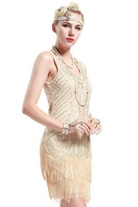 BABEYOND Robes femme Flapper V Neck des années 1920 Perles frisées Grande robe Gatsby BABEYOND Robes femme Flapper V Neck des années 1920 Perles frisées Grande robe Gatsby