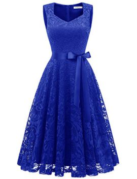 Gardenwed Robe Femme Dentelle de Cocktail/Soirée/Demoiselle d’honneur Col Carré Robe Elegante sans Manche avec Ceinture Gardenwed Robe Femme Dentelle de Cocktail/Soirée/Demoiselle d’honneur Col Carré Robe Elegante sans Manche avec Ceinture 2